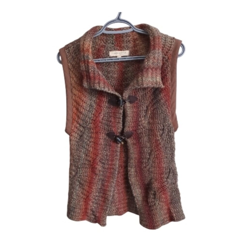 Lineamaglia Multi-Color Textured Twist Knit Open Front Cardigan Sweater Vest‎ Sm